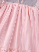 Young Girl Summer Mesh Contrast 3D Flower Decor Fashion Princess Dress With Crossbody Bag